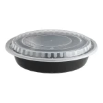 48oz blk round microwaveable cont. w/clr Dom lid 150