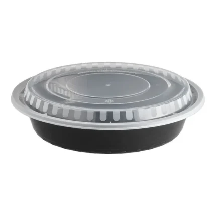 48oz blk round microwaveable cont. w/clr Dom lid 150
