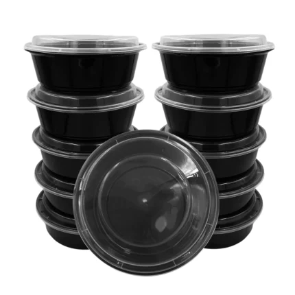 HJ718B 16oz. Blk Round Mic. Container 150set